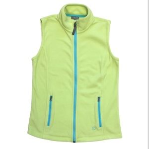 Talbots EUC lime green and aqua blue fleece full zip vest side pockets xs